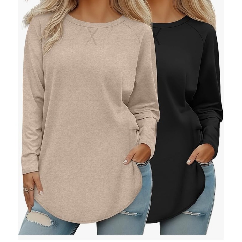 Ficerd 2 Pack Women's 2XL Long Sleeve Shirts Loose Fit Crewneck Sweatshirt Casua